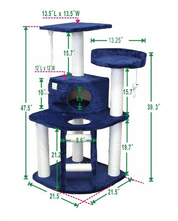 Когтеточка для котів Go Pet Club з будиночком, 63,5x81,3x120,7 см, синя