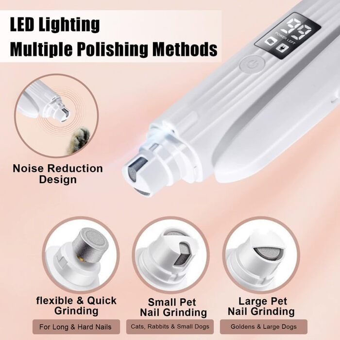 Електричний триммер для когтів тварин MiOYOOW з LED-підсвічуванням, акумуляторний, для котів та інших порід