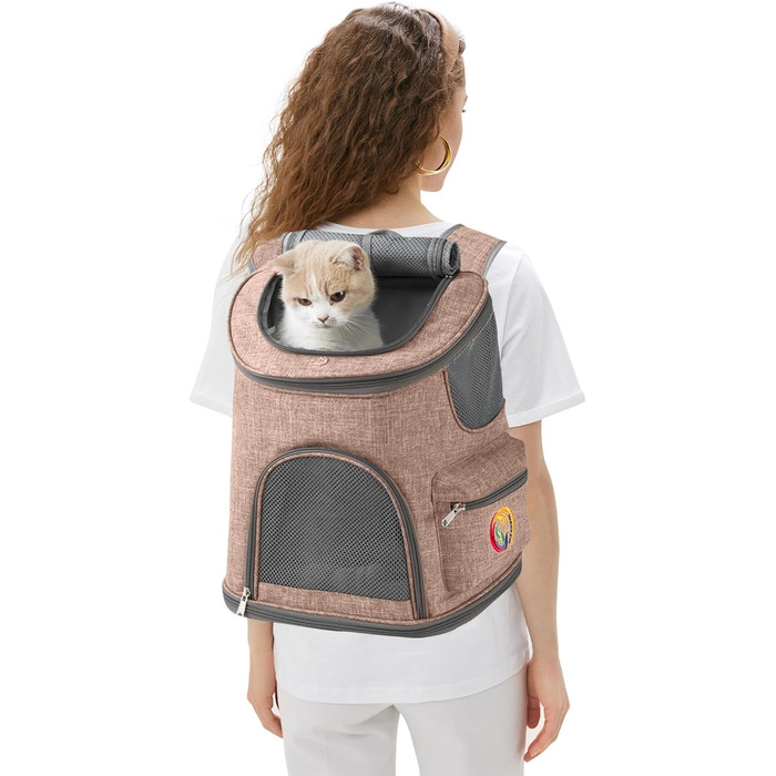 Рюкзак для собак PETCUTE з дихаючою вставкою та м'яким матрацом, складний, з безпечною шлейкою, для подорожей, велосипеду, авіаперельотів, колір імбирно-жовтий