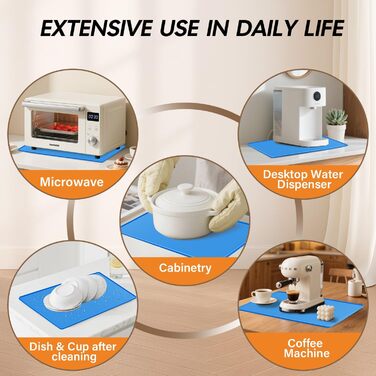 Килимок для корму для собак та котів з силікону харчової якості, з піднятими краями, неслизький, синій (L)