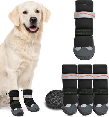 Чоботи для собак SlowTon - Водонепроникні зимові чоботи для собак, теплі чоботи від снігу з неслизькою гумовою підошвою та світловідбиваючими смугами, для собак маленьких та великих порід, розмір 5, чорний