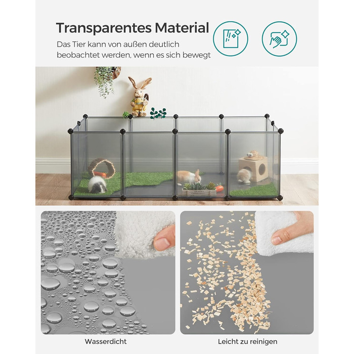 Клітка для тварин SONGMICS з піддоном, для морських свинок, хом'яків, кроликів, їжаків, 143 x 73 x 46 см, сіра