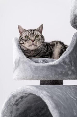 Дряпак для котів Petrebels Victoria 125 см, преміум-якість, сірий, з ігровою трубою, лежанкою, будиночком і стовпами Ø12 см