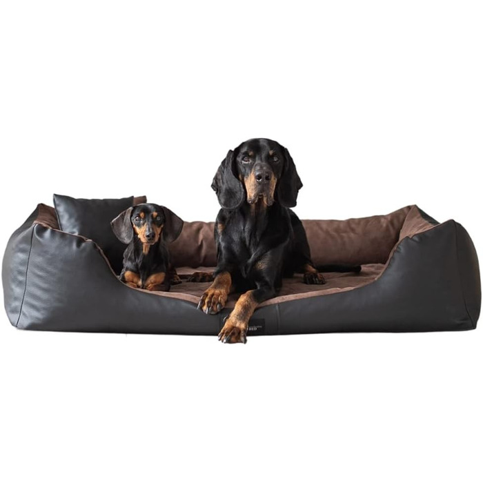 Ортопедичне ліжко для собак Eden, велике, середні породи, без подушки - килимок для собак, матеріал еко-шкіра + акриловий матеріал, знеболююче, зносостійке, міцне (L, чорно-коричневе)