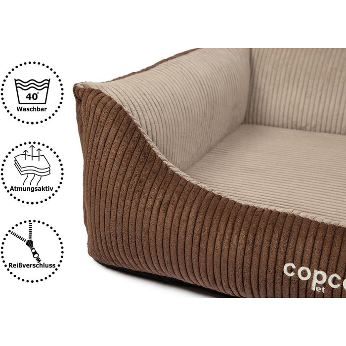 Ортопедичне собаче ліжко CopcoPet з тканини, великі породи, кошик для собак з неслизьким дном, ліжко для собак, що захищає суглоби, XXL, 110 x 90 см, коричневий/бежевий