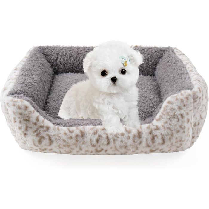 М'яке ліжко для собак Roypet з матрацом, антистресове, для цуценят, собак та котів, прямокутне, сіре, розмір S, з принтом леопарда, миється