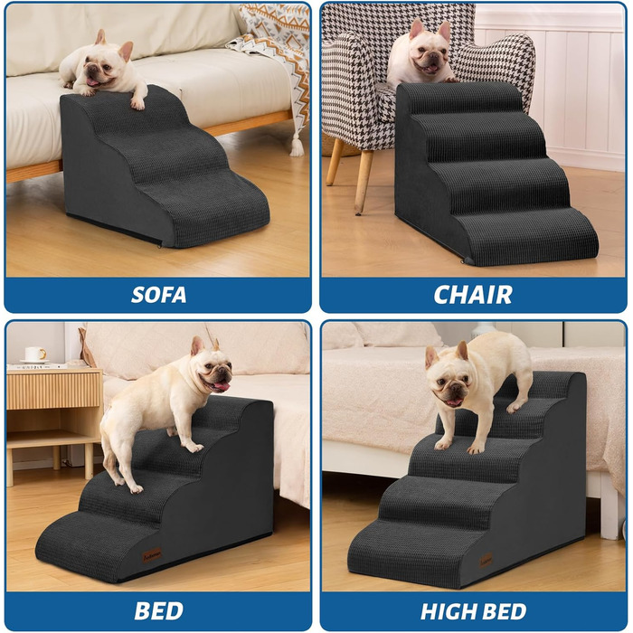 Сходинка для собак та котів Stufige – 3 сходинки, чорна, 45 см заввишки, для ліжок та диванів