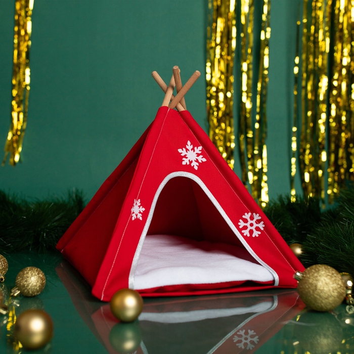 Святковий будиночок для котів та собак, XL 55x55 см, червоний