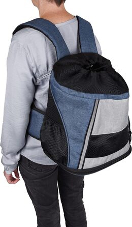 Сумка для собак на животі Timi, блакитна – 34x25x37 см, поліестер – посилення спини, світловідбивачі, шнурок, знімний низ, страховка, система ременів