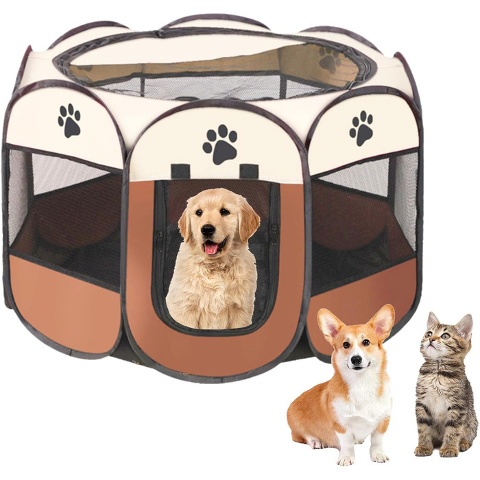 Портативний вольєр для цуценят та дрібних тварин 74x43 см (колір кавовий)