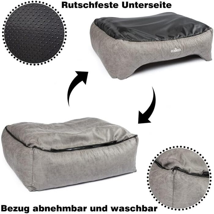 CopcoPet Hugo: ортопедичне ліжко для собак великих порід, велюрова обробка, коричневе, 100 x 80 см. Знімний чохол, неслизьке, легко миється. Для середніх та великих собак, захист суглобів, стабільна форма.