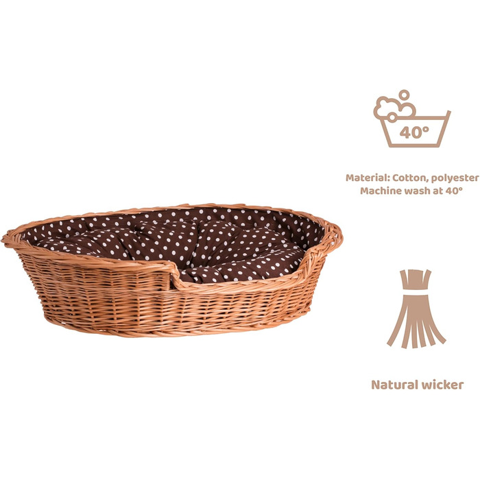 Плетений кошик з лози для собак і котів 60x43 см з подушкою