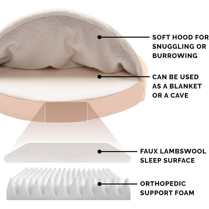 Ортопедичне ліжко для собак Furhaven середнього та малого розміру, 66 см, знімний, пральний чохол, для собак до 13,6 кг – Sherpa & Wildleder Snuggery – Блакитний, 66 см (імітація овечої вовни та велюр, кремовий, 112 x 112 x 7.6 см)