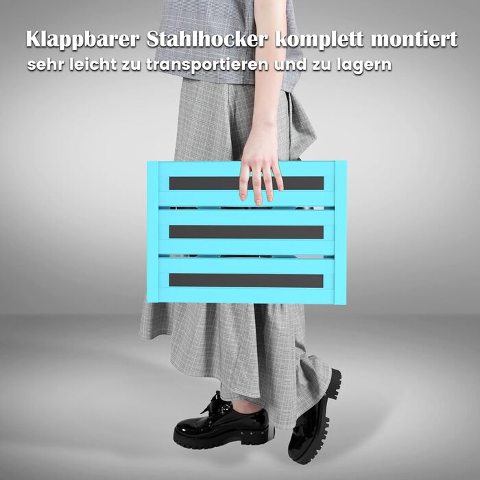 Алюмінієва розкладна сходинка-підставка, 300 кг, 3 сходинки, регульована висота, широка антиковзна поверхня, для автодому, саду та сходинок для собак, легка та складна (Блакитна)