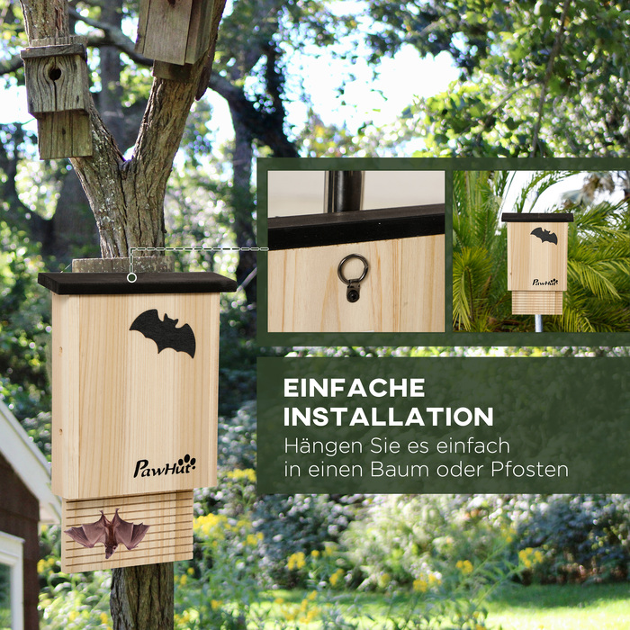 Набір з 3 будиночків для кажанів, стійкі до погодних умов, оброблене ялинове дерево, колір: натуральний + чорний