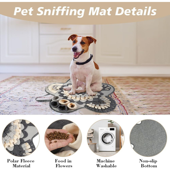 Килимок для собак з пошуком їжі, інтерактивна іграшка-килимок, 60x60 см, сірий