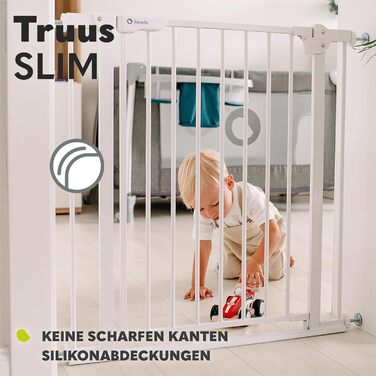 Безпечні ворота LIONELO Truus Slim, регульована ширина 75-105 см, висота 77 см, двостороннє відкривання, самозачиняються, округлі краї, встановлення без свердління
