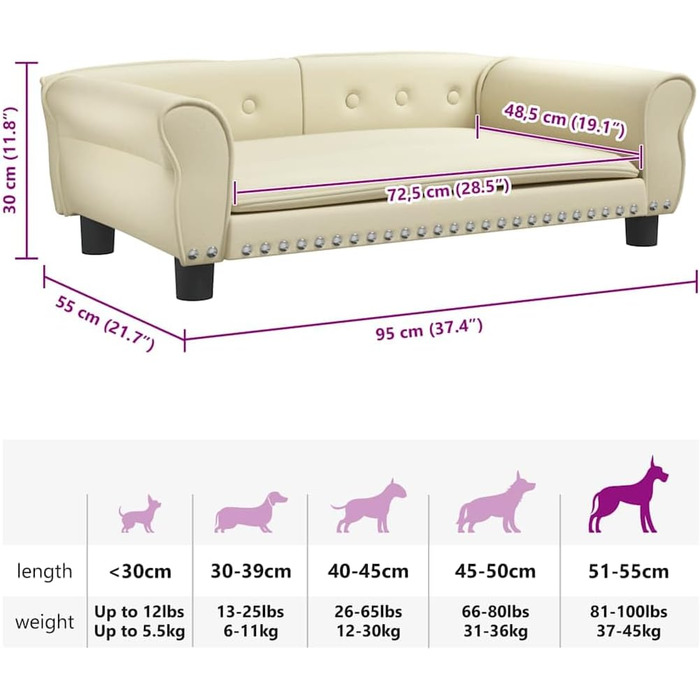 Лягушка для собак, м'яка подушка, диван-софа для маленьких собак, котів, штучна шкіра, 95x55x30 см, кремовий колір