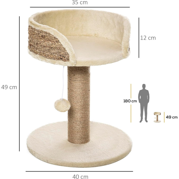 Кігтеточка PawHut для котів 49 см: кігтечопляльний комплекс з іграшкою, сизалеві стовпи, платформа, для маленьких котів (колір кавовий)