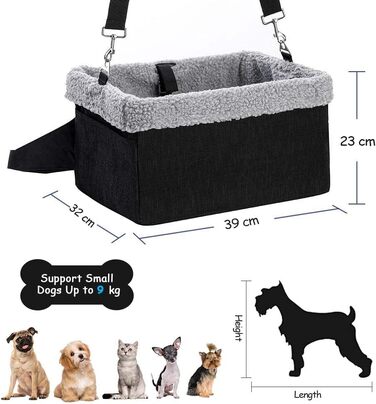 Автокрісло для собак - підвищене автокрісло для маленьких собак, цуценят. Чорно-сірий колір, вантажопідйомність до 20lbs