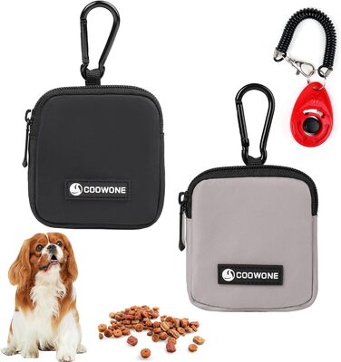 Сумка для ласощів для собак COOWONE з кликером для дресирування, водонепроникна, з тримачем для пакетів, чорна та сіра