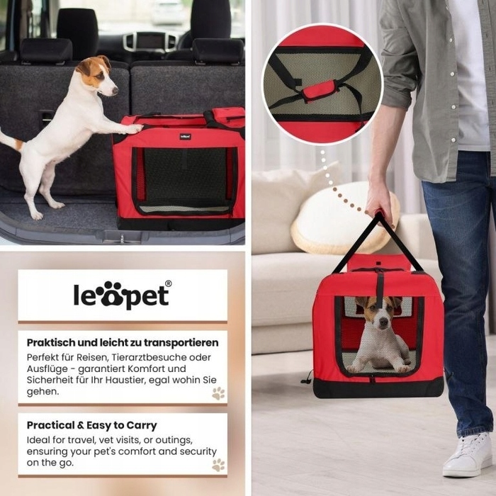 Переноска для собак Leopet, червона, XL (81,3 см x 58,4 см x 58,4 см)