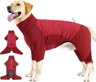 Зимовий теплий одяг для собак з високим коміром - регульований зимовий теплий одяг для собак маленьких, середніх та великих порід, для прогулянок, походів, кемпінгу, червоний, розмір M