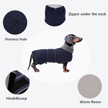 MOREZI Зимова куртка для собак, утеплена флісовою підкладкою, з регульованою застібкою-липучкою та відкидним коміром. Підходить для такс та собак середніх розмірів, Navy, M (довжина спини: 42-45 см)