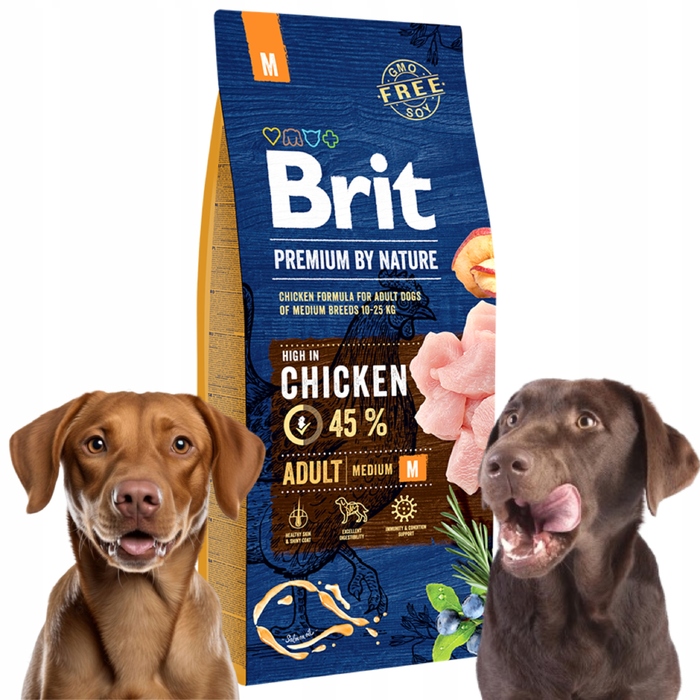 Сухий корм для дорослих собак середніх порід Brit Premium by Nature з куркою, 15 кг