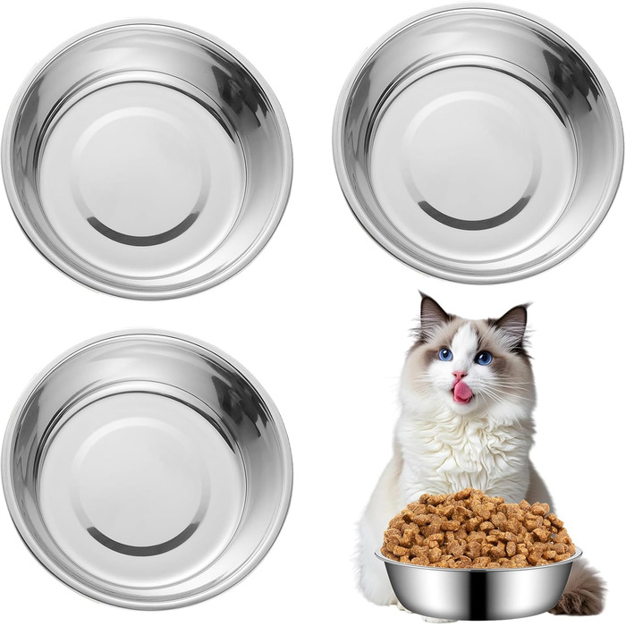 Набір мисок для котів з нержавіючої сталі, 3 шт. Підвищені миски для котів, цуценят та тварин, миски для корму та води