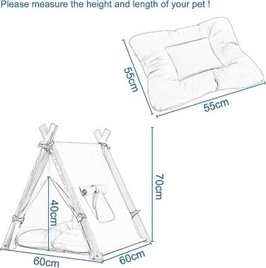 Тіпі для собак та котів, розмір M, 60x70x60 см, білий - EUGAD