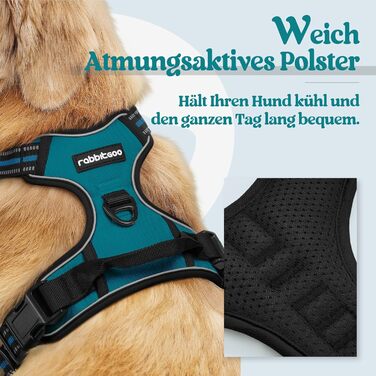 Нашийник для собак Rabbitgoo середнього розміру, анти-тяга, регульований, для великих собак, дихаючий, з світловідбиваючими смугами, безпечний, темно-зелений M (1 шт.)