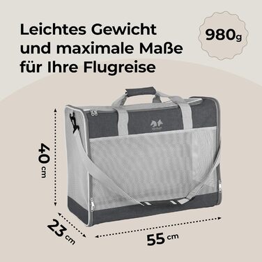 Сумка-переноска для собак та котів Equicani® 55x40x23 см, сіра | Легка, складна, з сіткою та зручним ременем