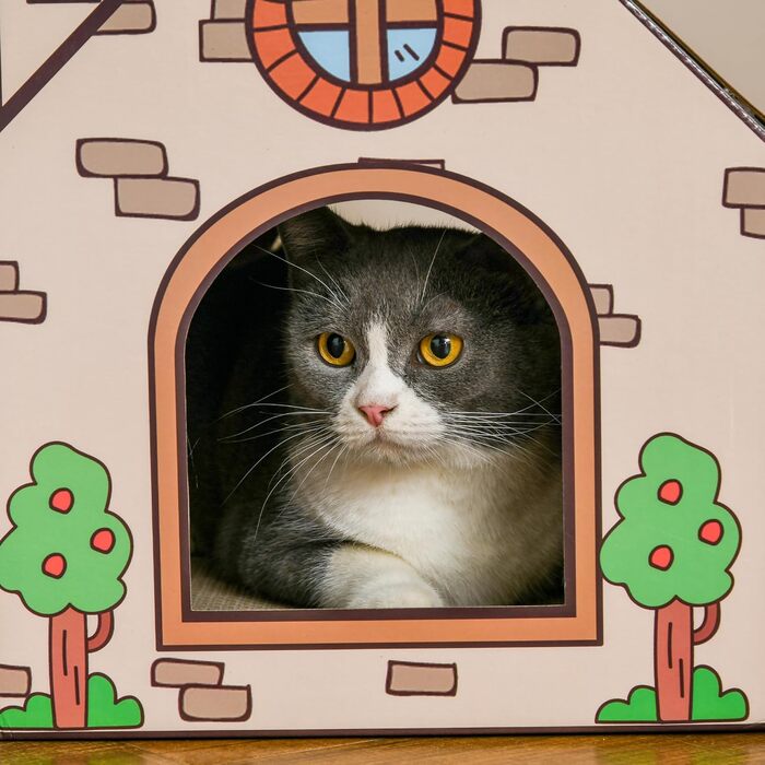 Павучок PawHut: Картонний будиночок для котів, екологічний, з когтеточкою, з гофрокартону
