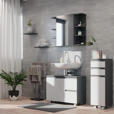 Пенал для ванної Vicco J-Shape, антрацит/дуб, 30x95 см