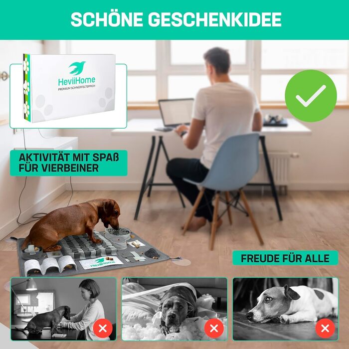 HeviiHome® килимок для собак - інтелектуальна іграшка, годівниця-слік, килимок для нюхання. Міцний, неслизький, миючий. Для всіх порід собак.