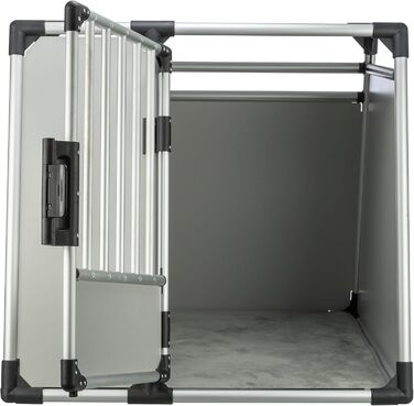 TRIXIE алюмінієва транспортна коробка для собак XL, 94×87×88 см, тиха, з косими стінками, замком і нековзким килимком, срібляста