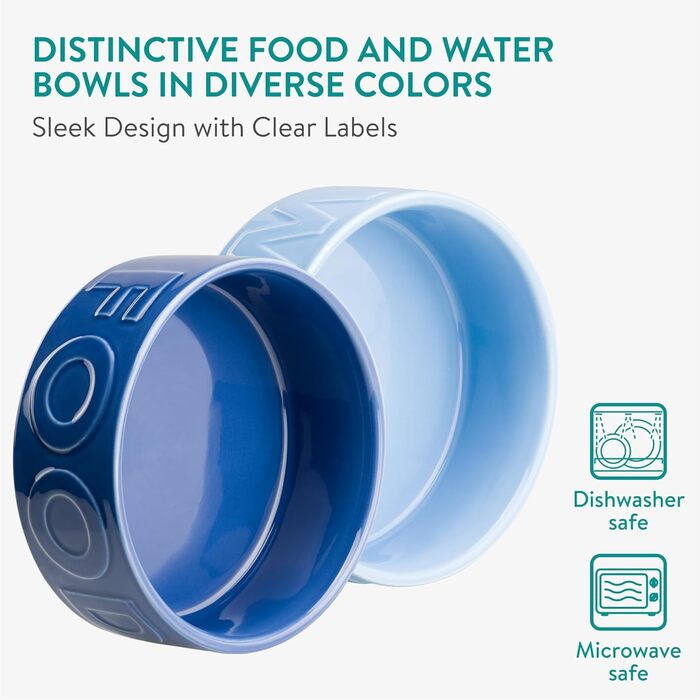 Набір мисок для собак Navaris 2 шт. з кераміки - підходять для мікрохвильовки та мийки посуду - миски для води та корму для собак чорного та білого кольорів - великий об'єм 700 мл Чорний Білий (блакитний)