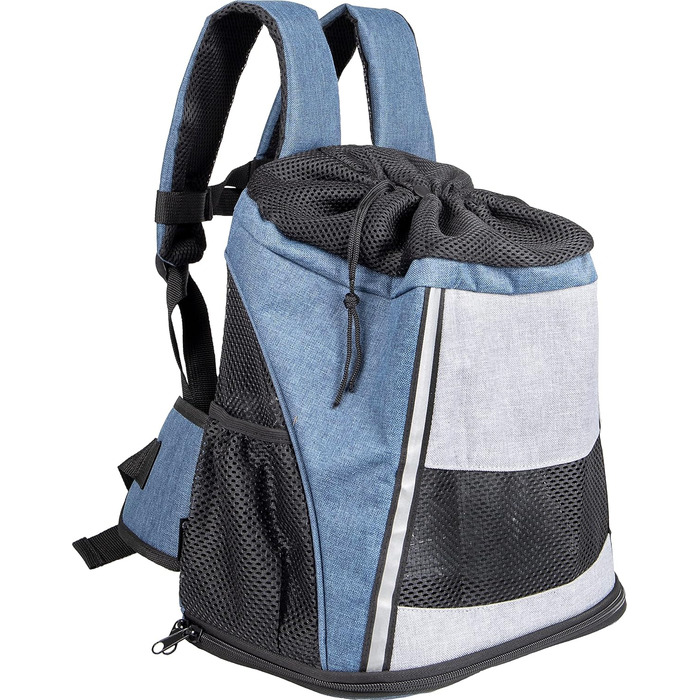 Сумка для собак на животі Timi, блакитна – 34x25x37 см, поліестер – посилення спини, світловідбивачі, шнурок, знімний низ, страховка, система ременів