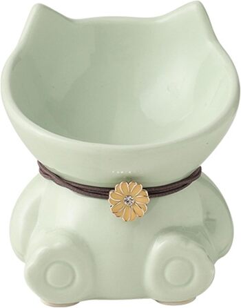 Миска для кота Disoza, піднята, кераміка, зелена, 14.8x14.6x14.3 см, миска у формі кота, для годування, сумісна з посудомийною машиною