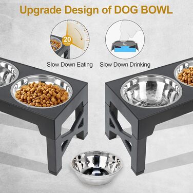 Підвищений годівниця для собак з підставкою, 2 миски, регульована висота, для собак малих, середніх та великих порід
