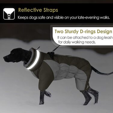 Зимовий комбінезон для собак AOFITEE - водонепроникний теплий одяг для великих собак з отвором для шлейки, теплий зимовий костюм для собак, підходить для Французького Бульдога (M, Оливковий)