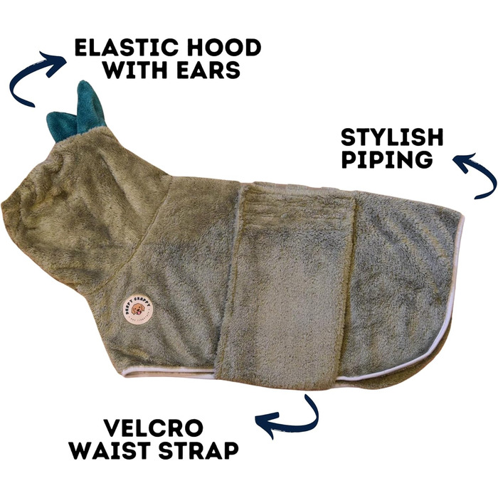 Рушник для собак DERPYCHAPPY Preiu: супер вбираючий, швидковисихаючий, для собак, котів та цуценят (S, оливковий/листяний)