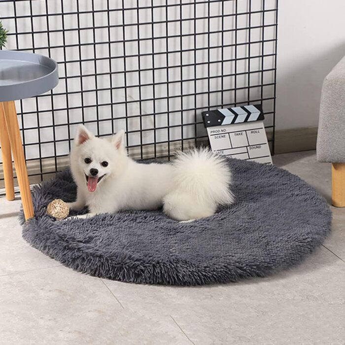 Кругла килимок для собак і котів з штучного хутра, 80 см, сірий - зручний, миючий, нековзний