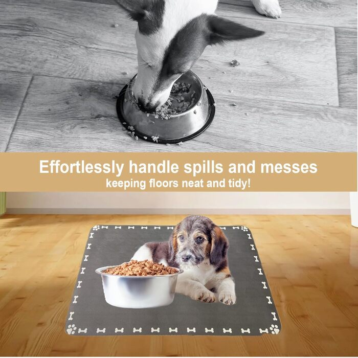Килимок для годування собак і котів, 60 x 40 см, вбираючий, неслизький, великий, для мисок, легко миється, швидко сохне, темно-сірий