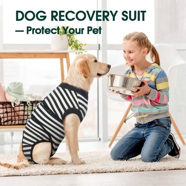 Комбінезон для собак після операції Kuoser, сірий у смужку, L (обхват грудей 59-70 см, обхват шиї 41-51 см)