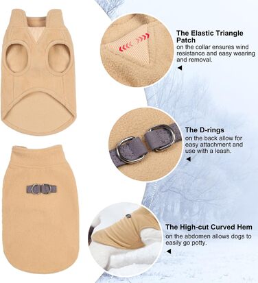 Тепла жилетка для собак BEAUTYZOO з капюшоном та кільцем для повідка – зимова куртка для маленьких та середніх собак, Бежевий, M (Обхват грудей: 43.1 см)