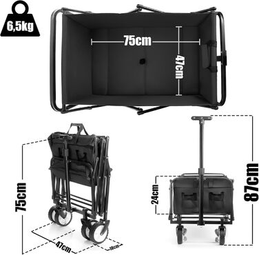 Компактний візок BigDean, чорний, до 80 кг, складавний – для поїздок, кемпінгу та покупок