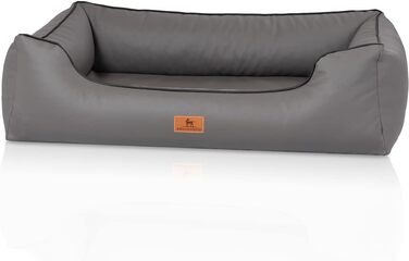 Ортопедичне ліжко для собак Knuffelwuff Montana з штучної шкіри, M-L, 85 x 63 см. Знімний чохол, легко мити, для великих, середніх та маленьких собак (Сірий, L 85 x B 63 x H 23 см)