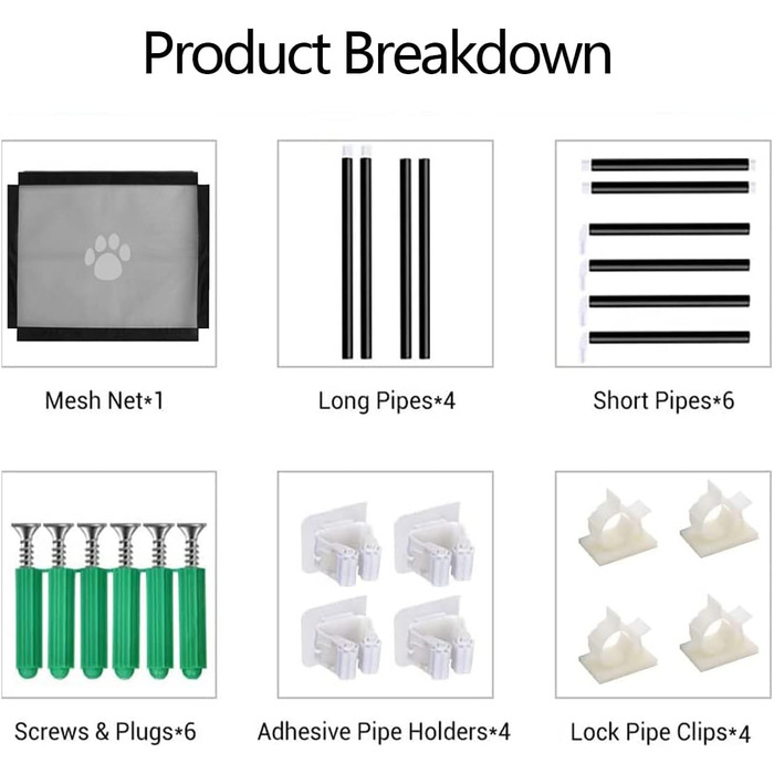 Бар'єр для собак та котів, захист від сходів, без свердління, 100x80 см, чорний